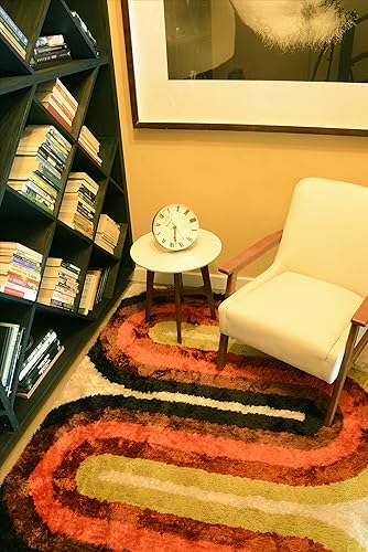 Miniatura 2 de Novogratz by Momeni Rugs Retro Collection - Alfombra de pelo largo con ondas retro, 2 pies 3 pulgadas x 7 pies 6 pulgadas, color rojo