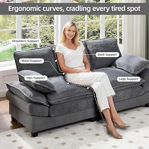 Miniatura 5 de Sofá biplaza de 83 pulgadas, sofás Cloud para sala de estar, cómodo sofá de pana con asiento profundo, sofás de dos plazas para dormitorio,