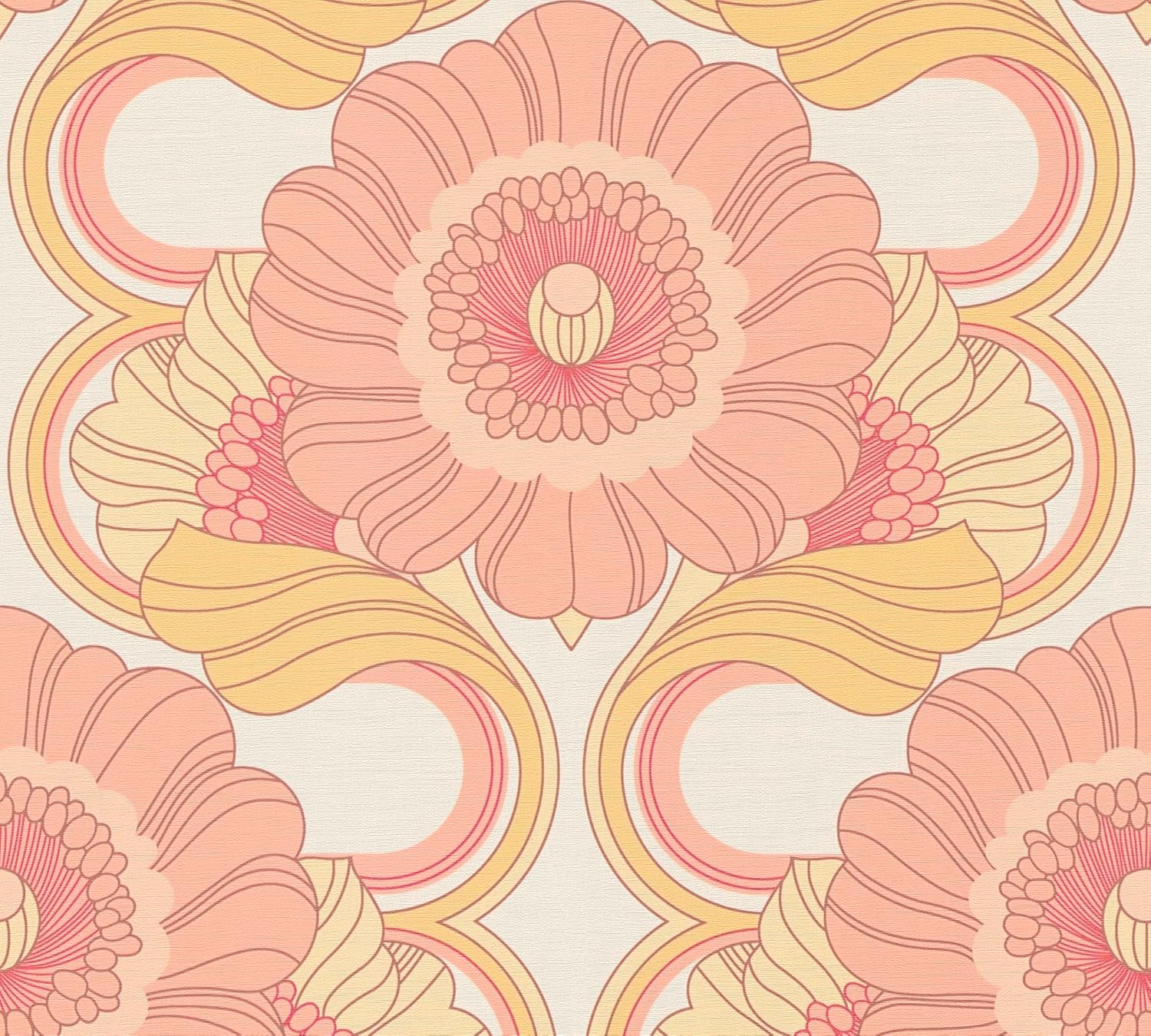 A.S. Création Retro 70's Floral Trail Wallpaper Yellow/Pink/White/Red/Beige Retro Chic 395305 8.50m x 0.53m Paste The Wall