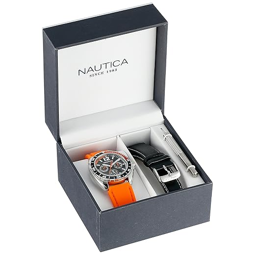 Nautica Relógio masculino de silicone e resina de quartzo, Conjunto laranja/preto, Cronógrafo