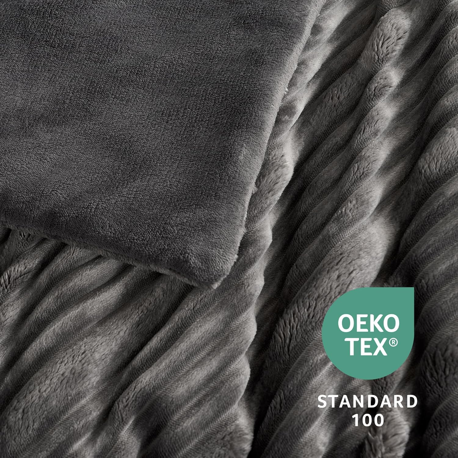 Amélie Home Luxury Flannel Fleece King Size Comforter Set,Soft Warm Striped Plush Bedding Set for Winter, 3 Pieces, 1 Cozy Comforter with 2 Pillowcases, Charcoal Gray, 106"x90" - Image 5