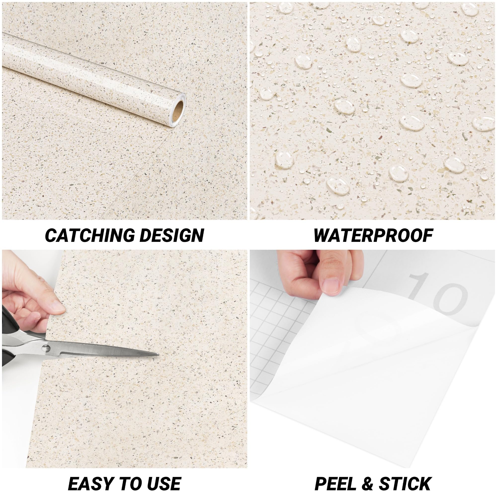 Decotalk Papel de contacto grande de granito beige de 35 x 120 pulgadas para encimeras, papel de contacto de granito beige impermeable para encimeras, papel tapiz de granito beige para encimera de