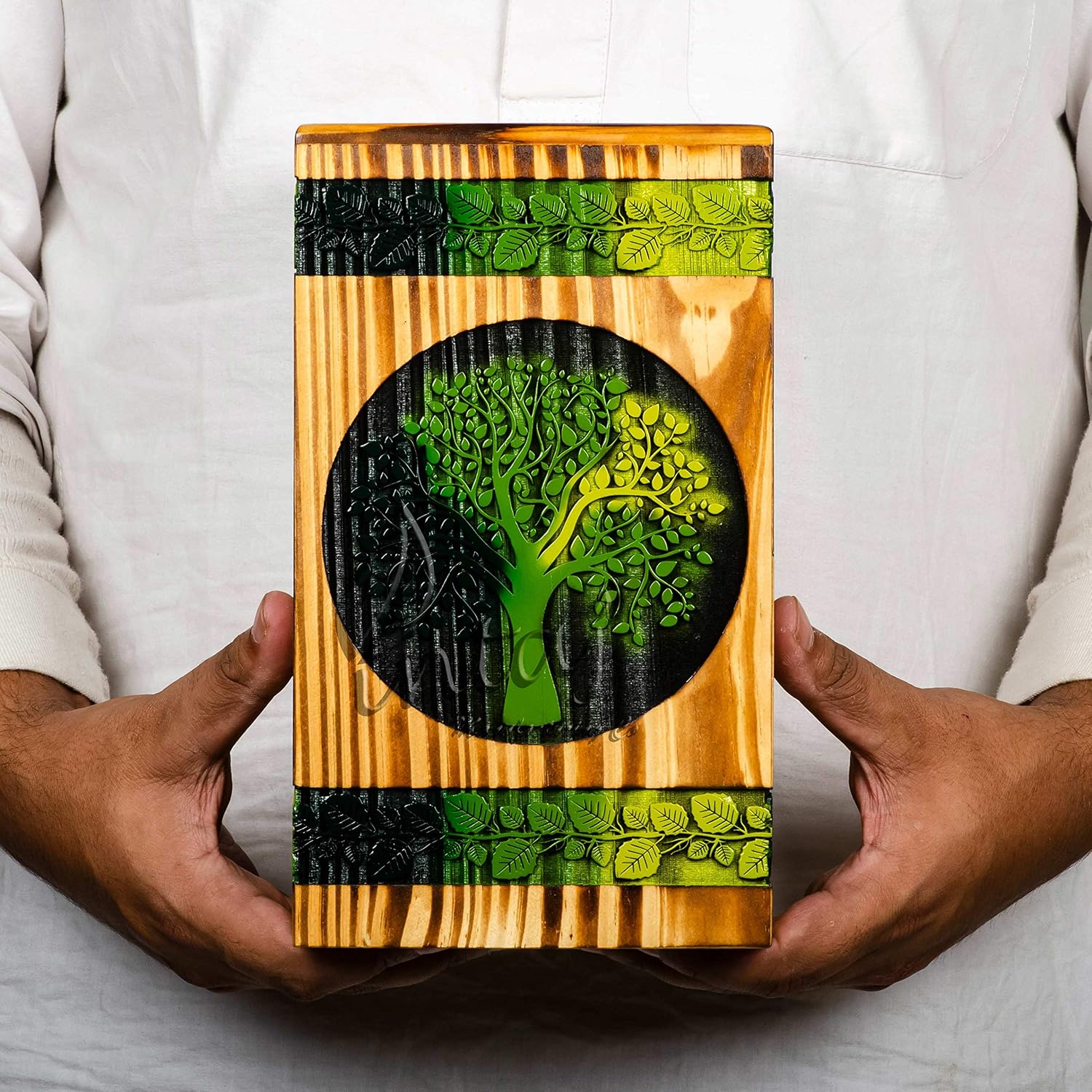 INTAJ Handmade Tree of Life Urns for Human Ashes - Adult Large Cremation Urns - Wooden Funeral Urns Engraved - Burial Urns (Sapling Tree, Small - 8Hx4.75W (115 Cu/in))