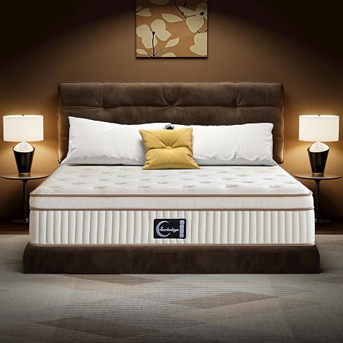 SURLUNKEYS Organic Hybrid Mattress Queen Size 14 Inch - Gel Foam Medium Firm for Hot Sleepers with Edge Support