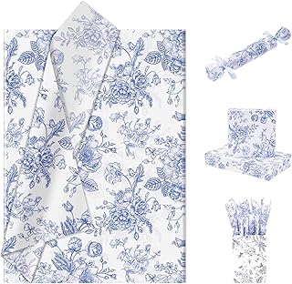 Larcenciel Floral Tissue Paper Bulk, Vintage Blue & White Flower Tissue Paper for Gift Bags, Wrapping, Crafts, Decoupage Art Packing Supplies for Weddings, Birthdays, Holidays Decor, 30 Sheets 20x14in