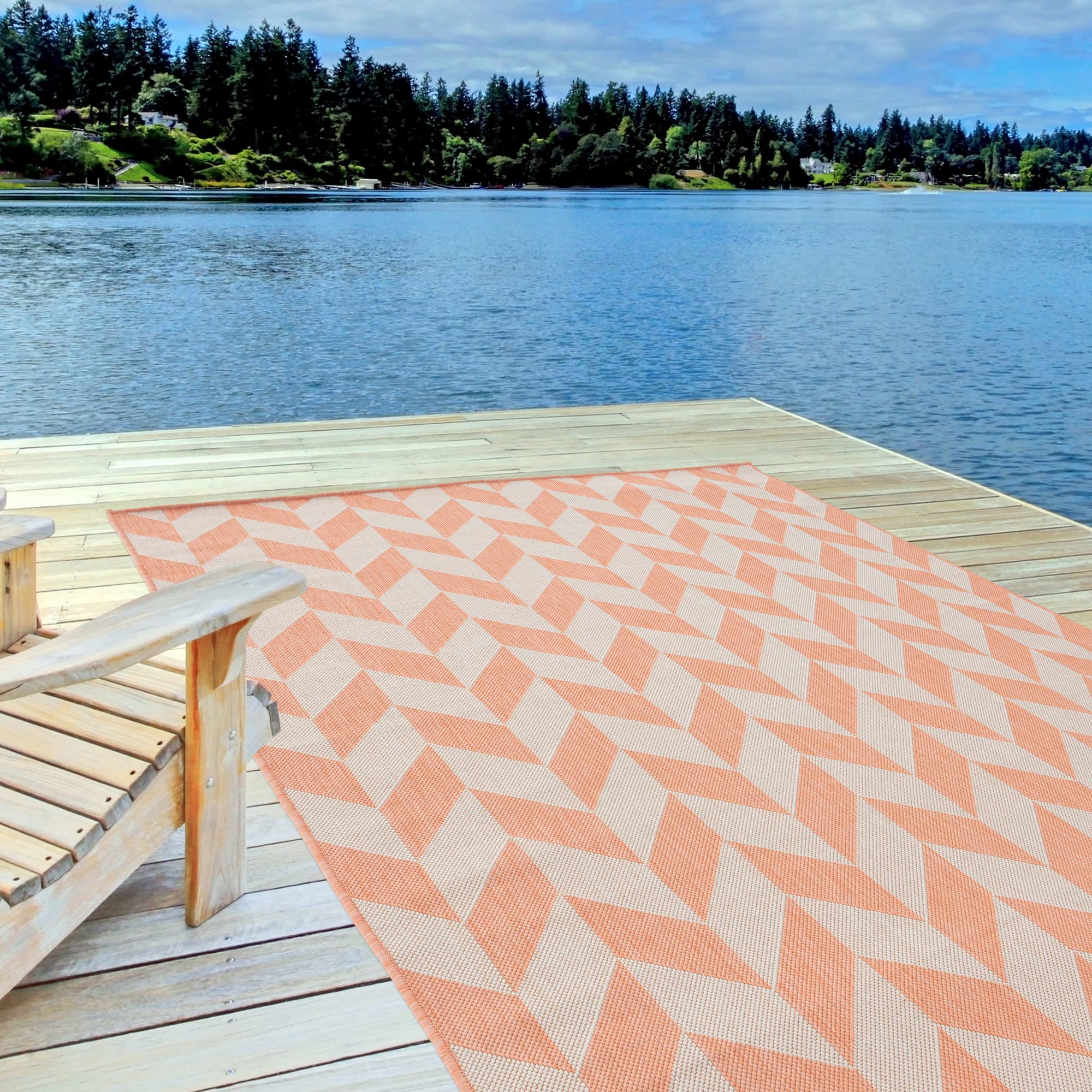 THE RUGS Outdoor Rug – Weather & UV Resistant Outdoor/Indoor Area Rugs - Durable Rugs for Patio, Deck, Garden, Kitchen, Bathroom or Living Room - Orange, 140 x 200 cm