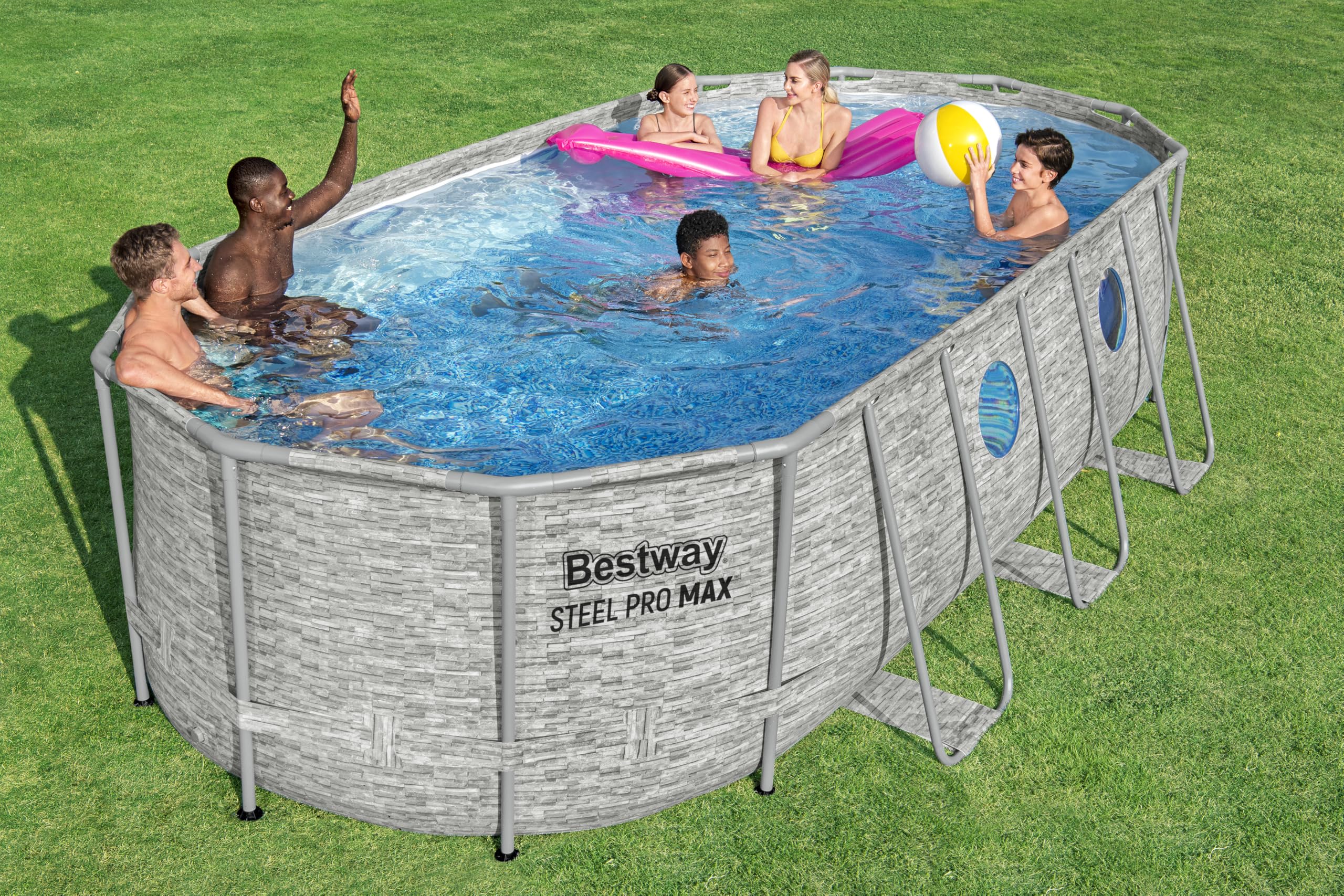 Bestway 56716-7 Set piscina fuori terra ovale Steel Pro MAX Splashview - 5,49 m x 2,74 m x 1,22 m, grigio effetto pietra