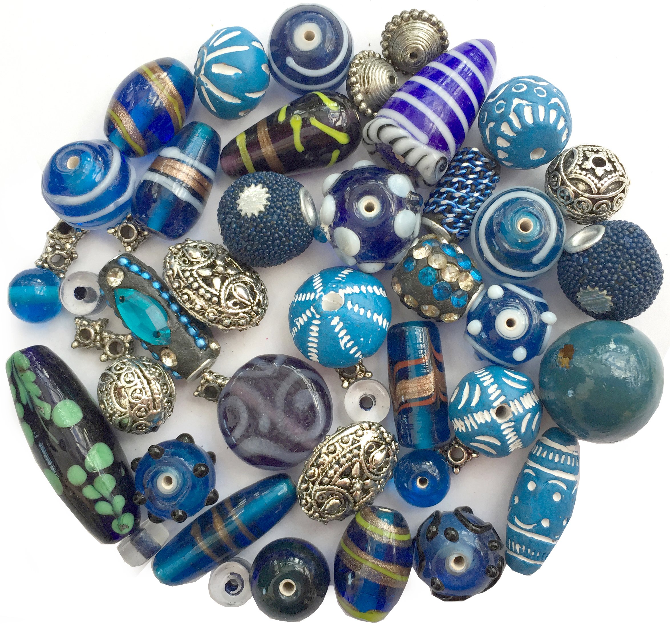 Mixed Pack of Handmade Blue Jewellery Making Beads