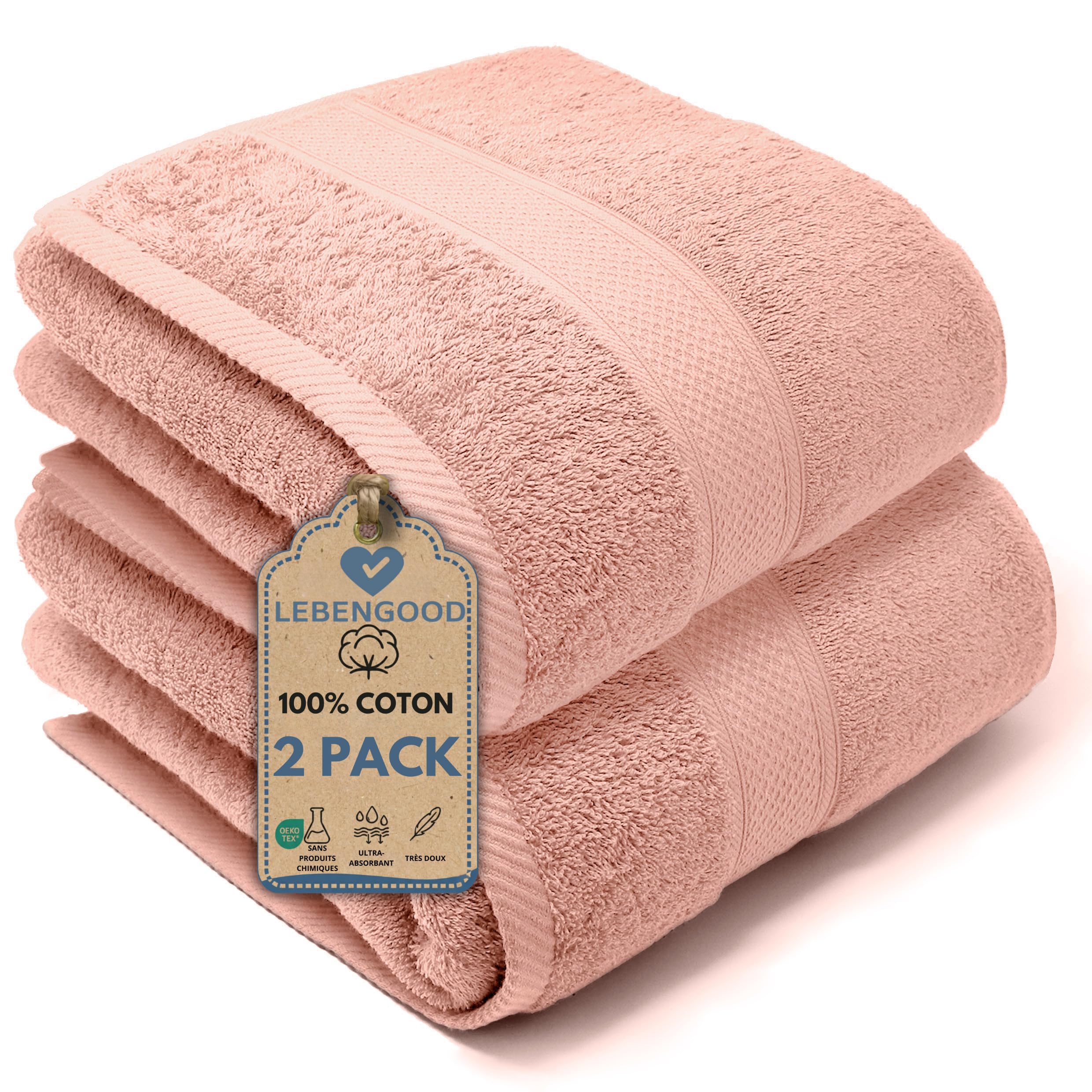 Serviette de bain grande taille coton LEBENGOOD lot de 2 draps de douche de toilette luxe