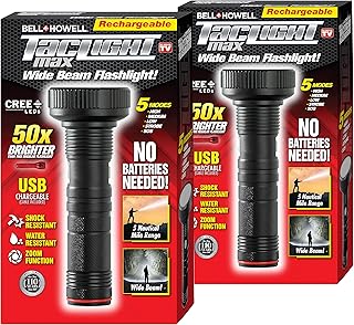 Bell+Howell Taclight Max Ultra High-Powered Handheld Flashlight 500 Lumens-7,000K Cree LED 5 Modes Rechargeable Water/Shatter Resistant Compact Outdoor Camping Flash Light As Seen On TV Set of 2
