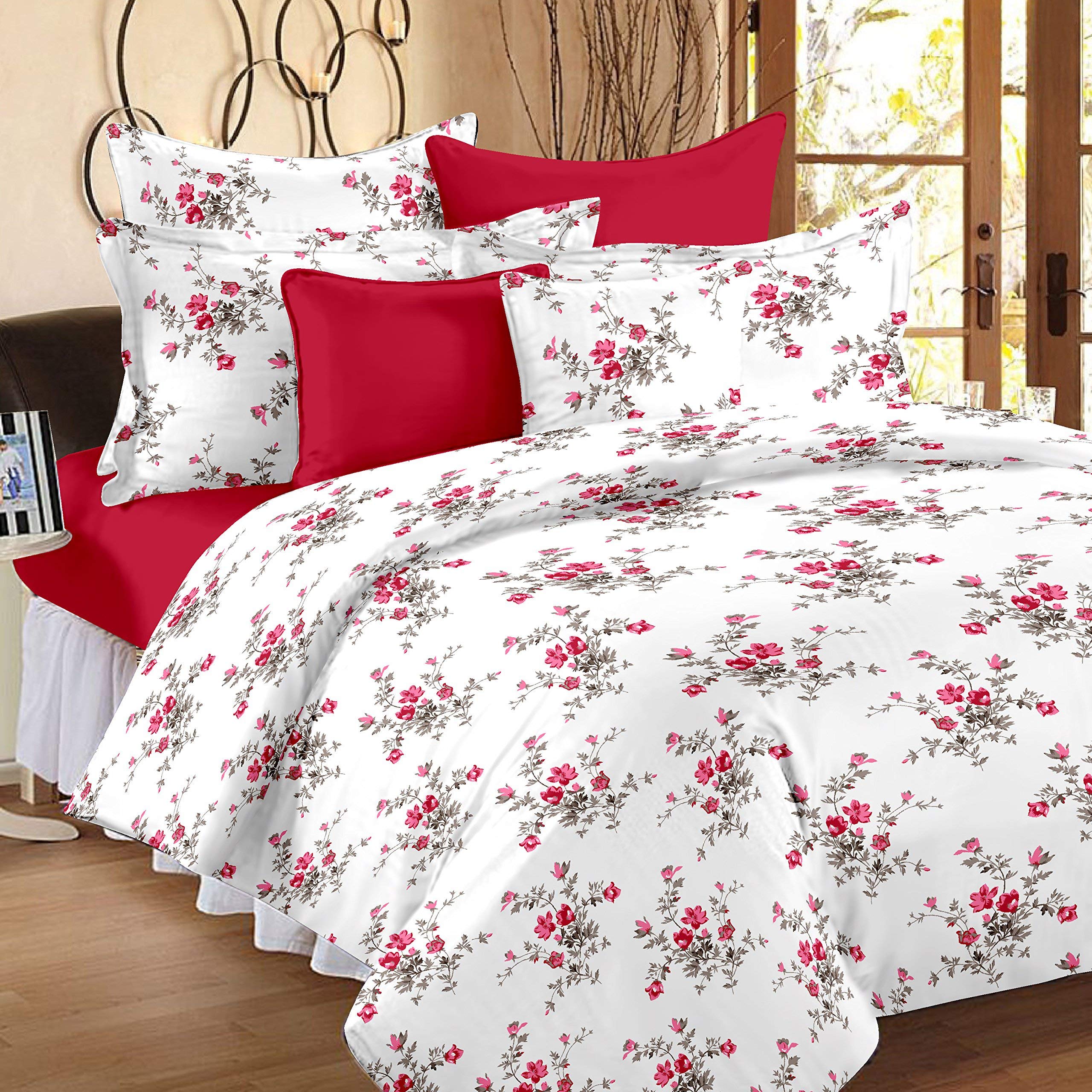Huesland by Ahmedabad Cotton 144 TC Cotton Single Bedsheet with 1 Pillow Cover - White, Pink (B00ZPZ0D3O) Amazon Price History, Amazon Price Tracker