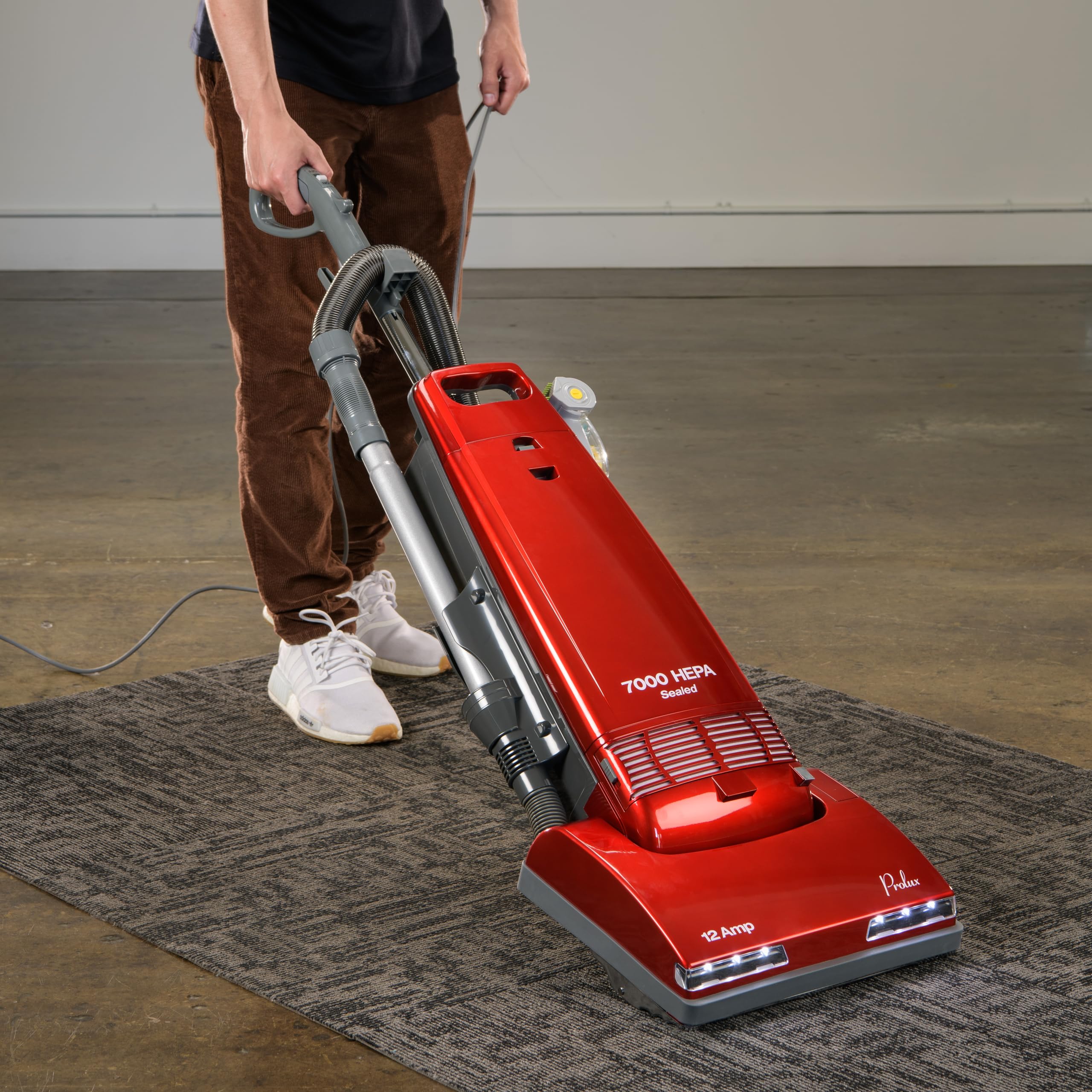 Prolux 7000 Upright Vacuum – Powerful True HEPA Filtration, Bagged Dust Chamber for Allergy Protection, Stainless Steel Brush Roll, Onboard Tools