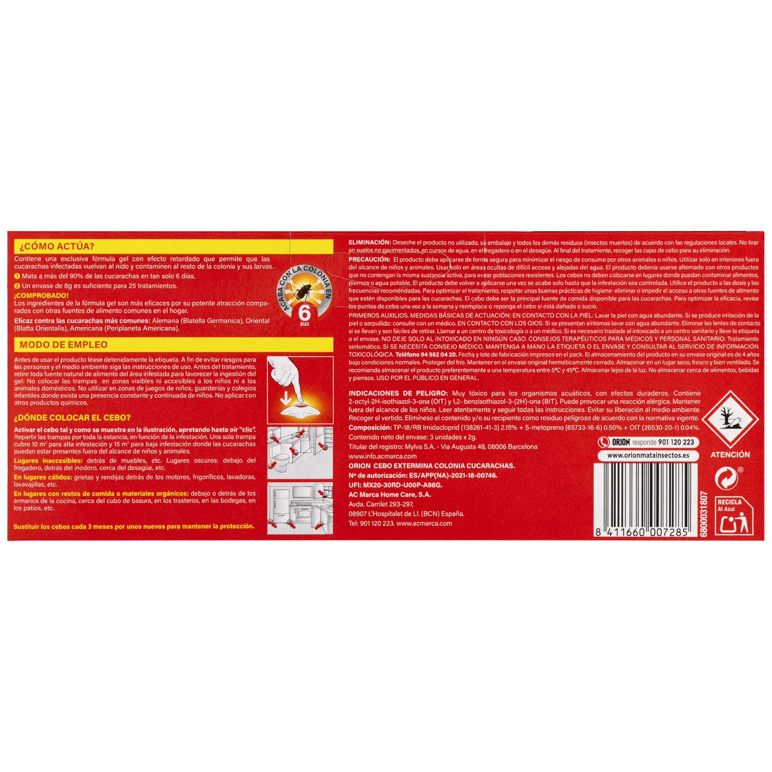 Orion - Cebo Mata Cucarachas, Elimina la Colonia y Nido, Gel de Alta Atracción, Eficacia profesional con Acción Prolongada - 3 uds