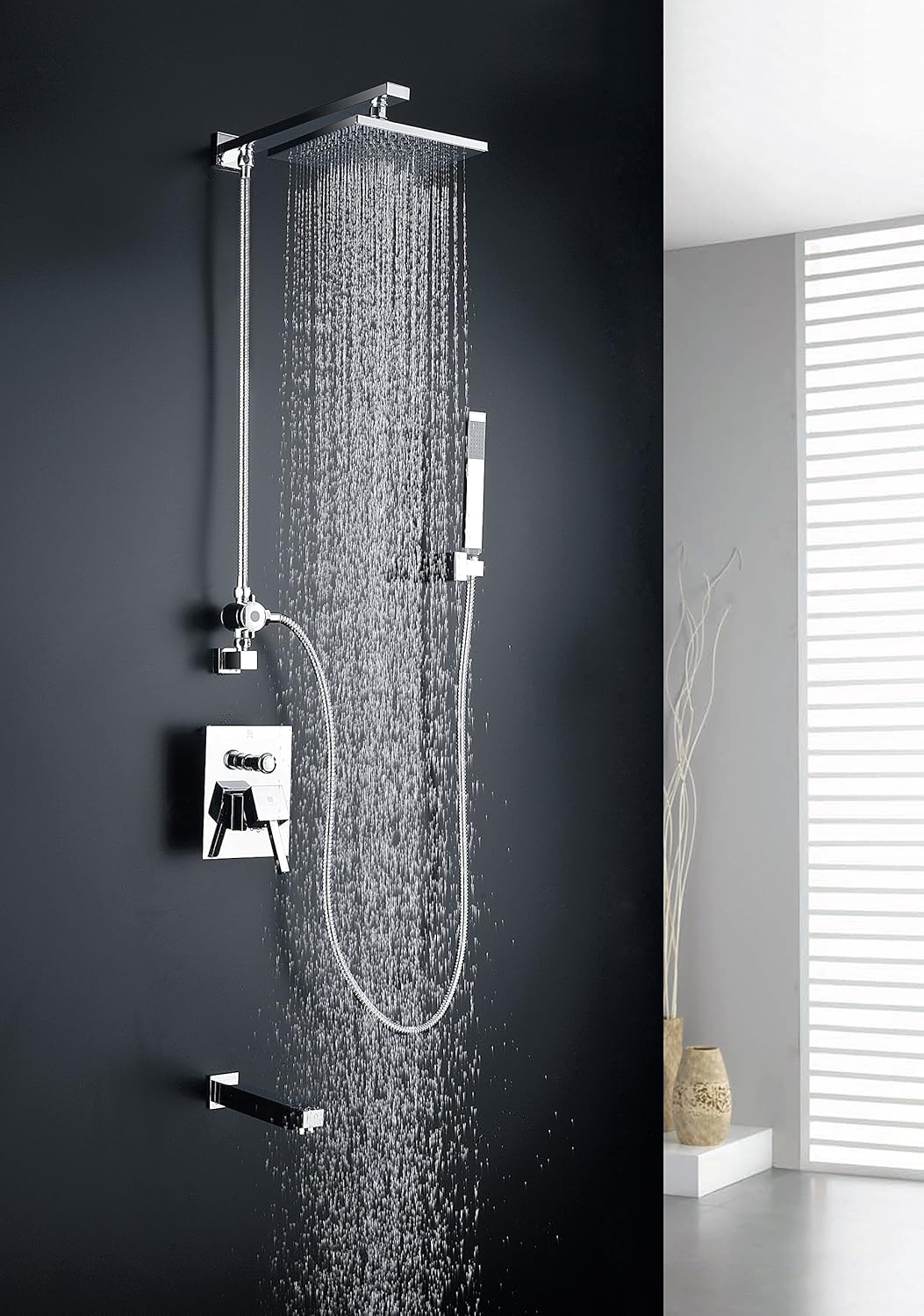 ANZZI Byne Luxury Wall Mounted Shower System with a Handheld Sprayer in Polished Chrome, Rain Shower Head, Single Handle Valve, Tub Faucet and Sprayer for Bathroom, SH-AZ013
