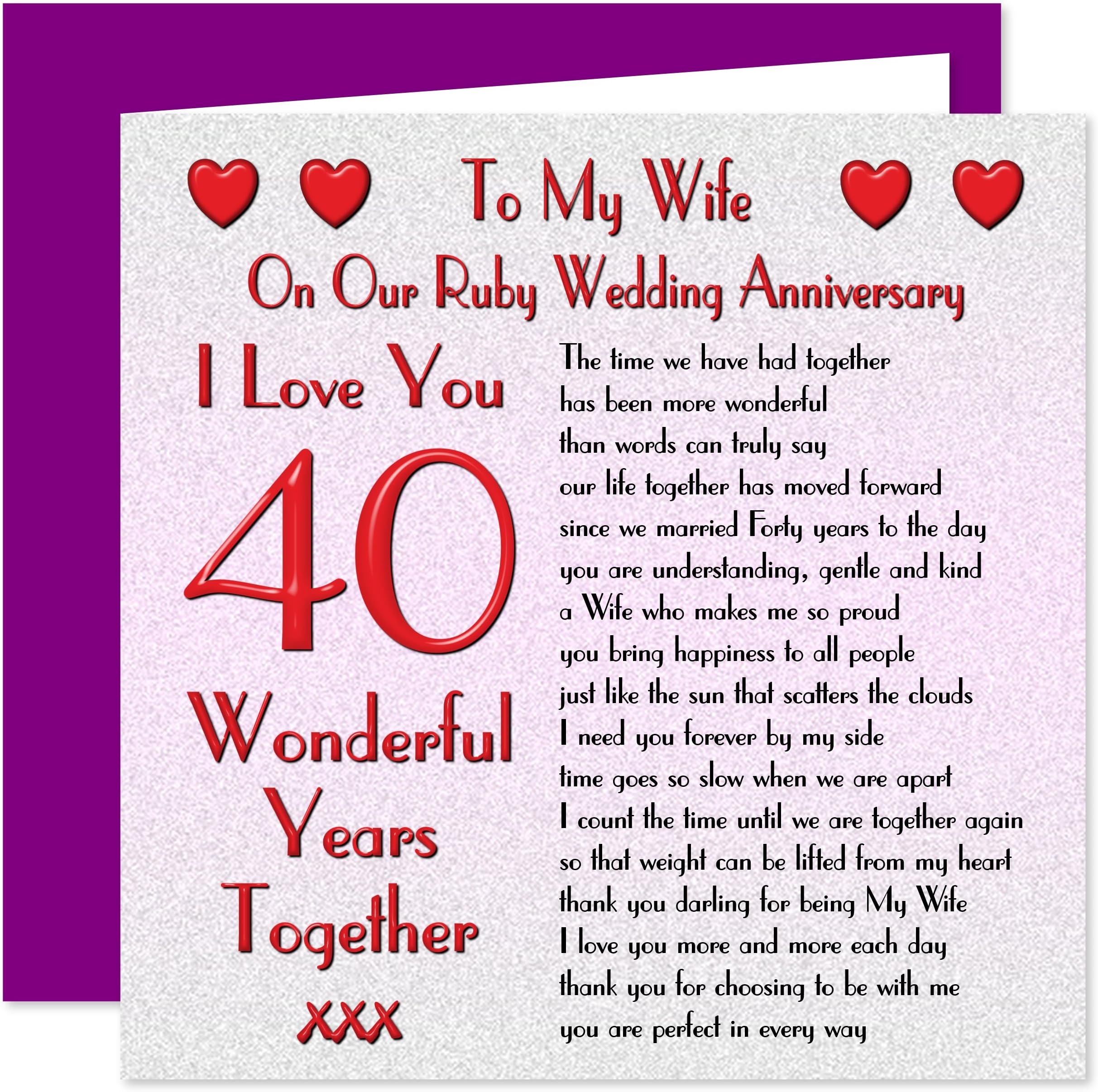 My Wife 40th Wedding Anniversary Card - On Our Ruby Anniversary - 40 ...