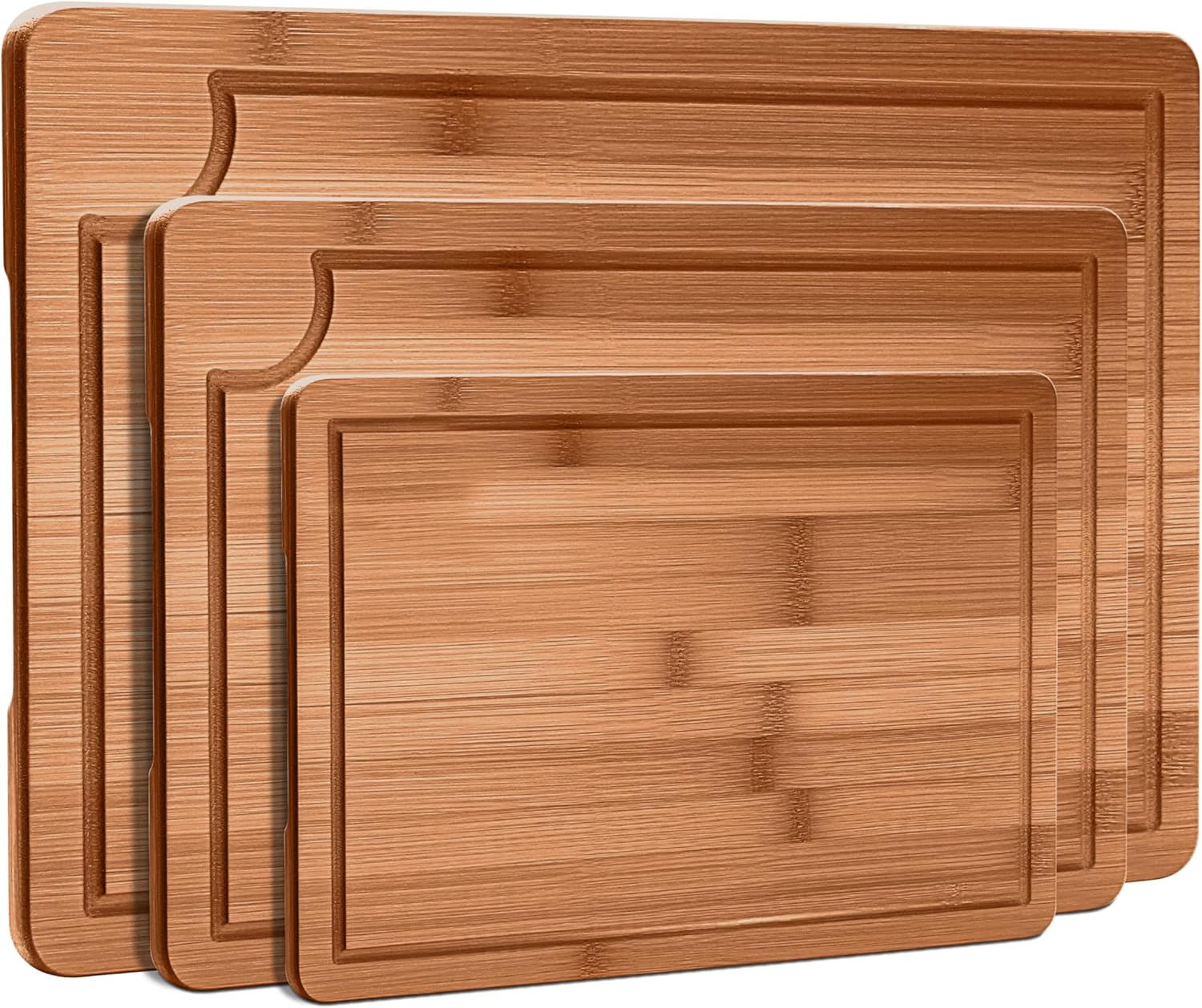 Bamboo Cutting Boards Set, Cutting Boards Set with Juice Groove, Three Size Boutieque Chopping Board for Home, Food, Easy to Clean & Storage