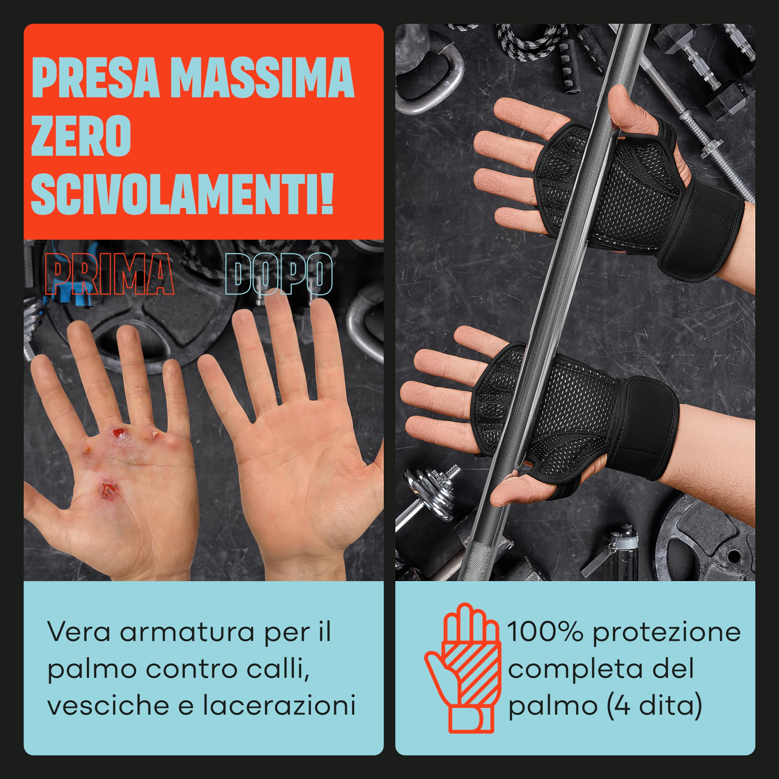 MAVA Guanti da Palestra Aperti per Uomo e Donna; Guanti Imbottiti per Sollevamento Pesi con Supporto Polso; Guanti Palestra Uomo e Donna Anti-Sudore