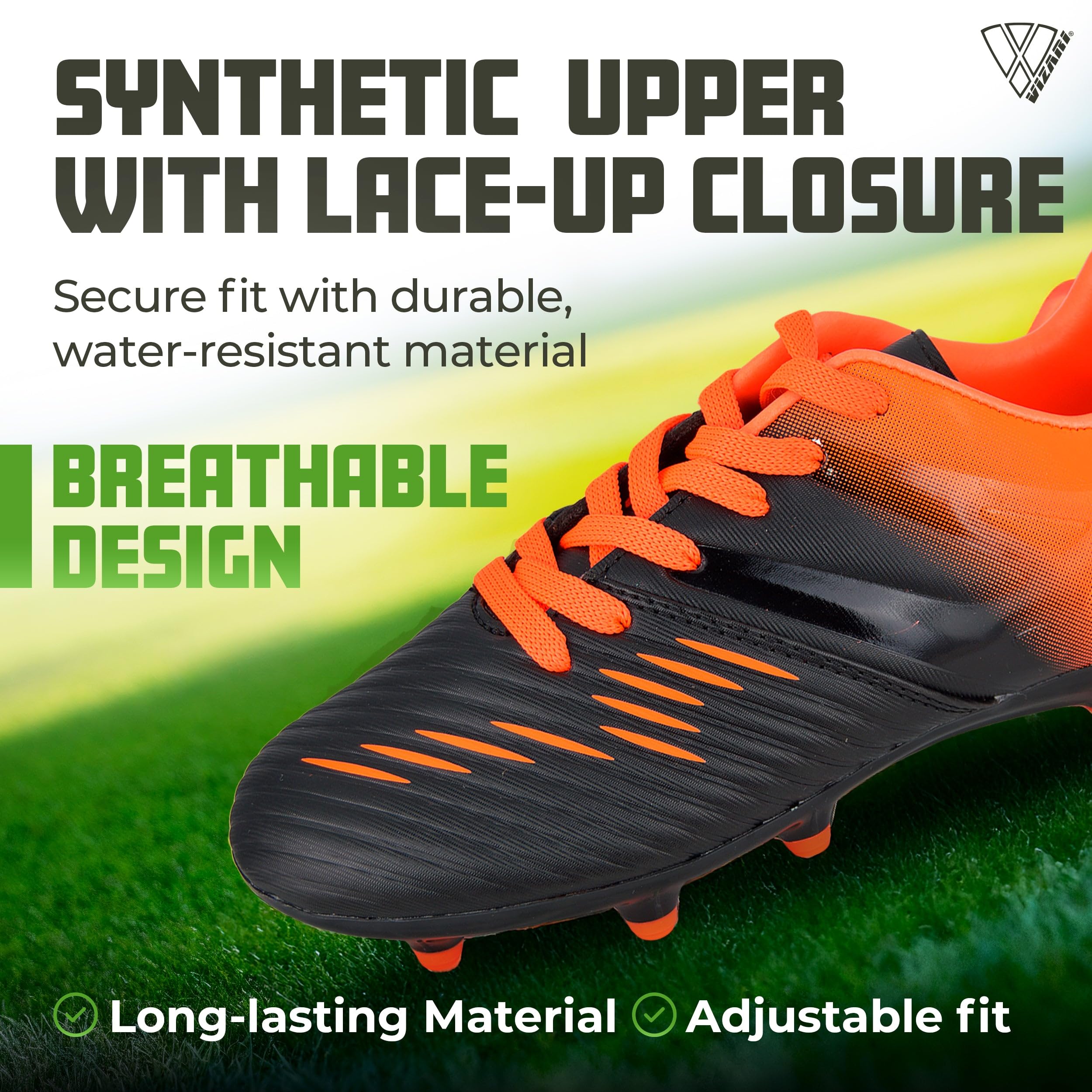 Vizari Liga FG Soccer Shoes for Kids, Firm Ground Outdoor Soccer Shoes for Kids (11.5, Black/Orange)