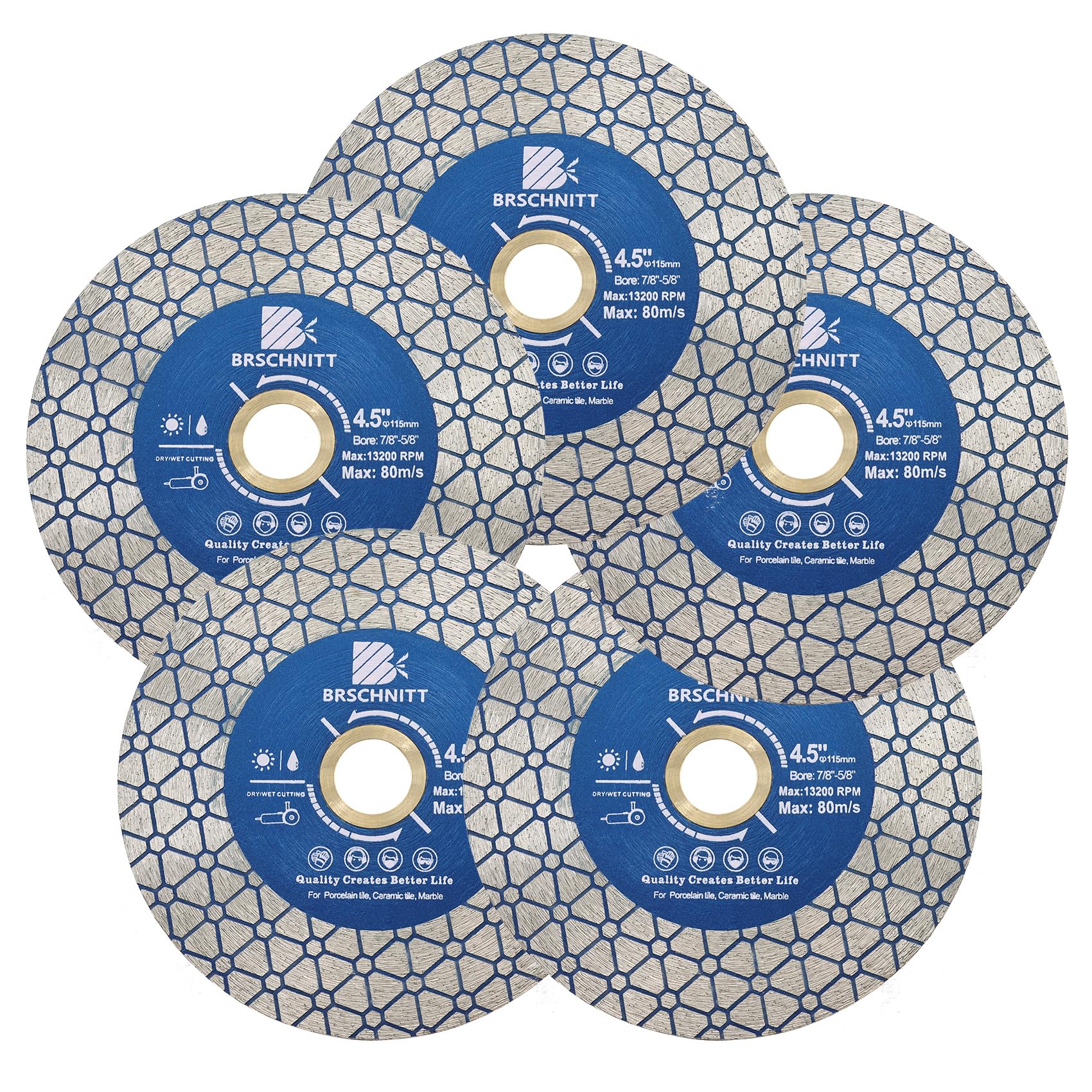 Disco de corte de azulejos de hoja de sierra de diamante, 5 piezas de 4.5 pulgadas para cortar granito, porcelana, cerámica, mármol, gres artificial, molienda de bordes para amoladora