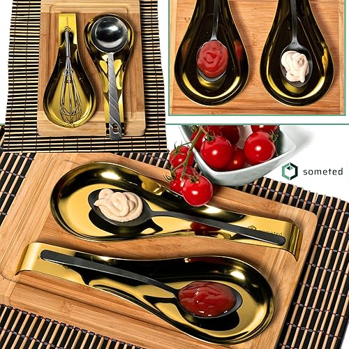 Miniatura 8 de Juego de 2 soportes de cuchara de acero inoxidable, soporte para cuchara de acero inoxidable, acabado cepillado, apto para lavavajillas, cocina,