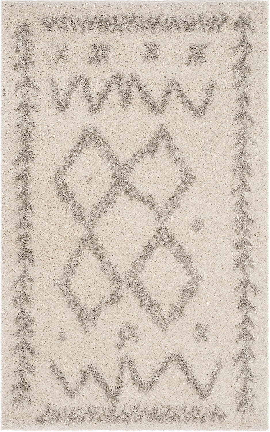 SAFAVIEH Arizona Shag Collection Area Rug - 3'2" x 5', Ivory & Grey, Moroccan Boho Design, Non-Shedding & Easy to Clean, Ideal for Living Room, Bedroom, Dining Space (ASG749G)