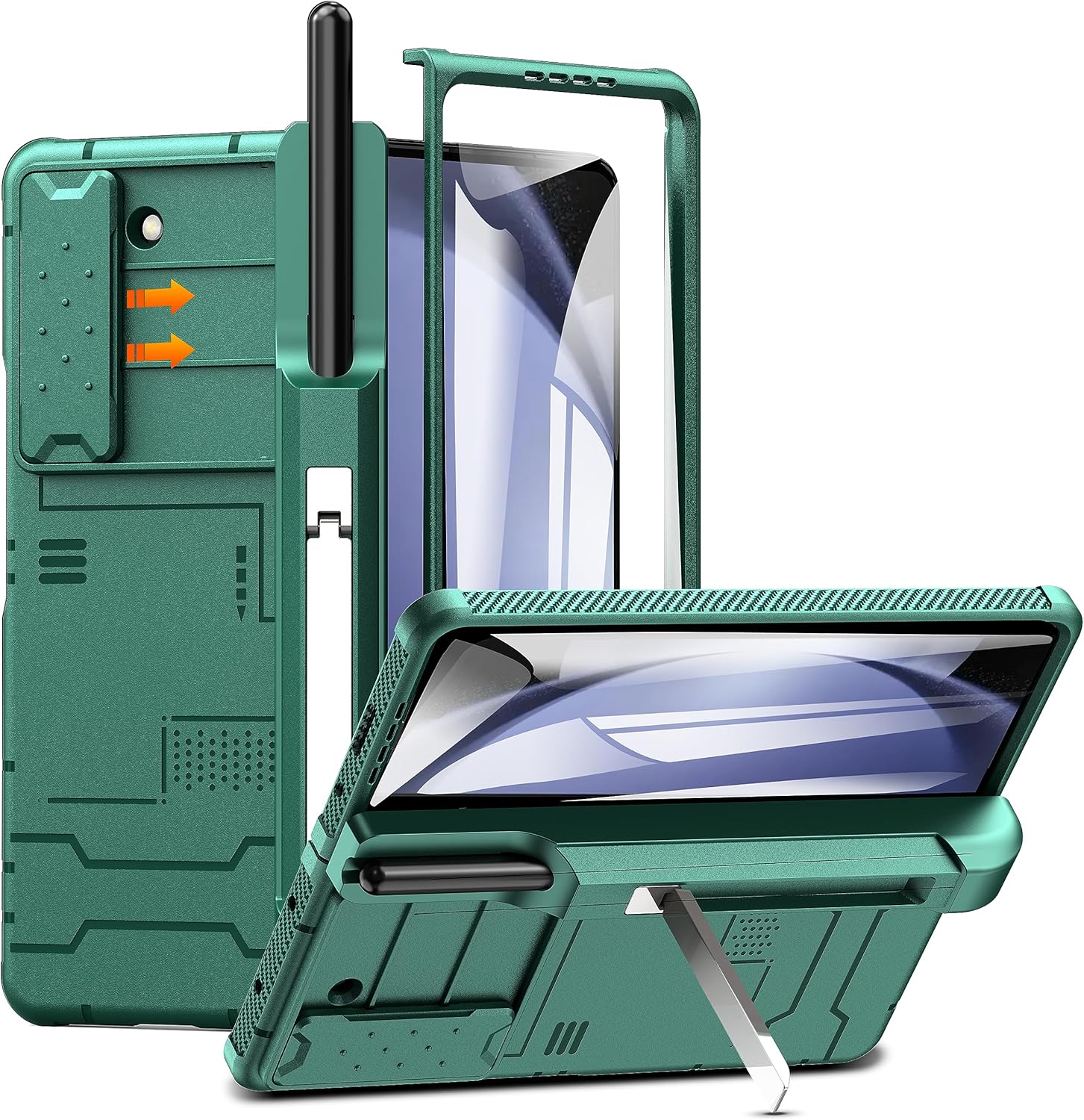 Galaxy Z Fold 5 Case (2023) with Hinge Protection Build-in Front Screen Protector, Camera Cover, Pen Holder, Kickstand Hard PC Protection Cover for Samsung Galaxy Z Fold 5 (Green)