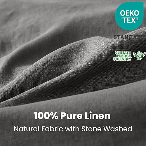 Miniatura 2 de Simple&Opulence Juego de funda de edredón 100% lino, 3 piezas con cierre de botón de coco, lino francés lavado, color liso, suave, transpirable,