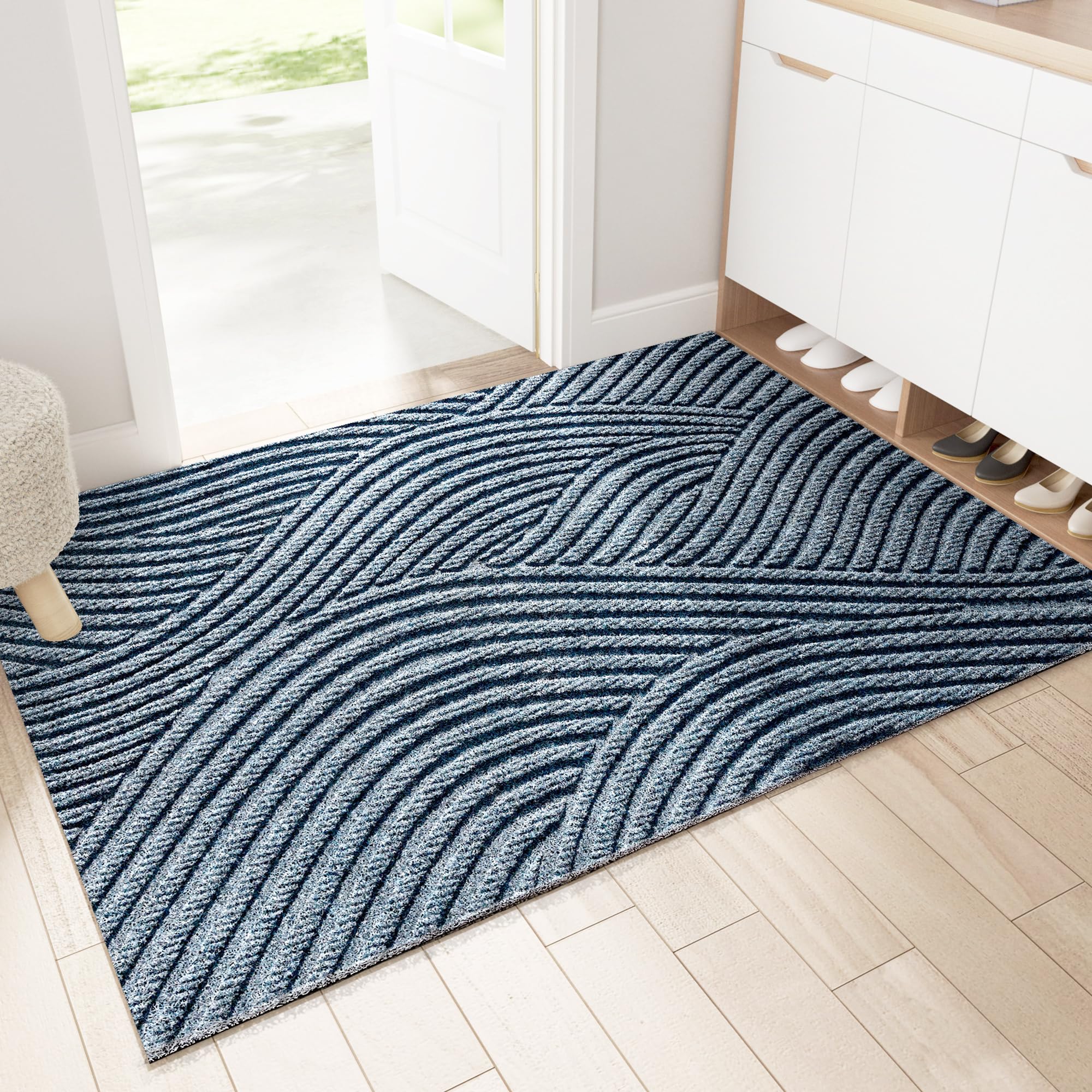 Hopeholic 玄関マット 屋外 北欧 風水 泥落としマット おしゃれ ドアマット 業務用 家庭用 洗える 玄関外マット 大判 滑り止め 長さ調整可能 水洗い お手入れ簡単 60×90cm ブルー