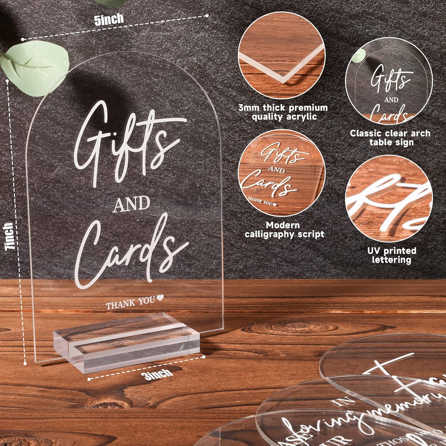 4pcs Clear Acrylic Wedding Signs for Ceremony and Reception, 5x7 Inch Modern Wedding Signage, Guest Book Sign, Cards and Gifts Sign, Favors Please Take One Sign, In Loving Memory Sign, Wedding Reception Decor - Image 4