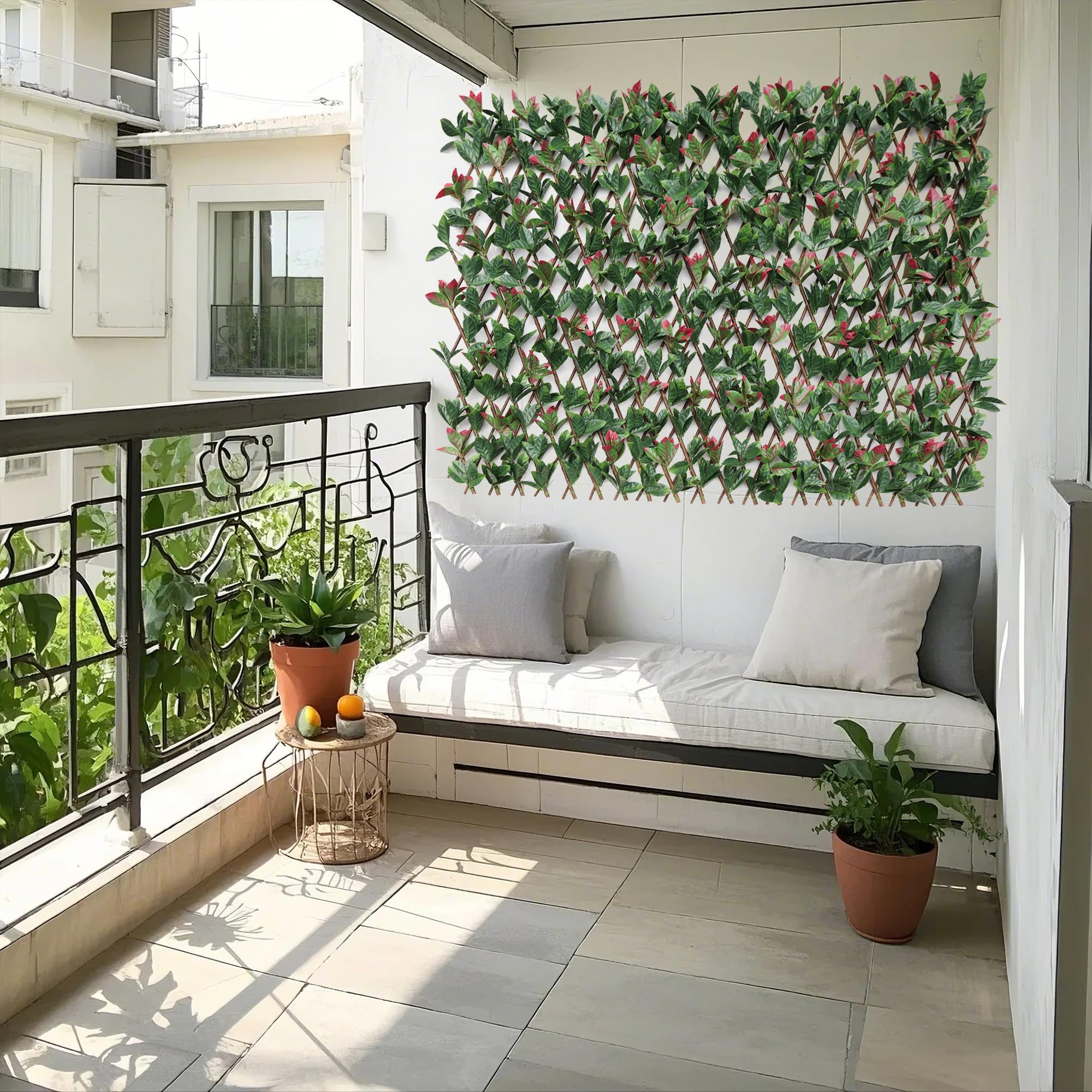 Sztuczny żywopłot, ochrona przed spojrzeniami, bluszcz, ochrona przed wzrokiem, sztuczne rośliny, na balkon, do ogrodu, 100 x 200 cm, wysuwany rozmiar – liście A