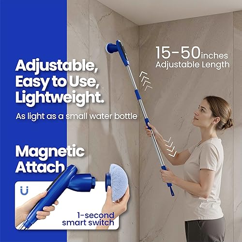 Miniatura 2 de Limpiador eléctrico 8 en 1, cepillo de limpieza eléctrico totalmente impermeable con pantalla LED, 2 ajustes de velocidad, mango de extensión para