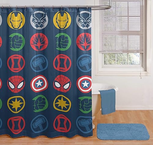 Miniatura 2 de Jay Franco Marvel Avengers Shields Cortina de ducha y tela de fácil cuidado para niños, cortina de baño con Capitán América, Iron Man, Thor y