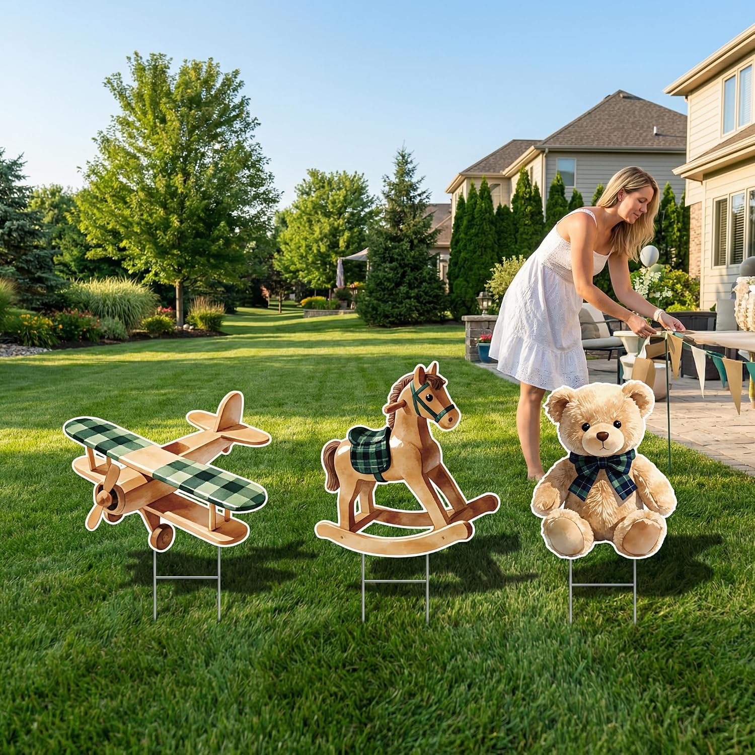 3 Pcs Teddy Bear Baby Shower Decorations, 20x16 Inch Blue Green Tartan Bear Cardboard Cutout Vintage Photo Booth Prop for We Can Bearly Wait Birthday Baby Shower Gender Reveal Party Backdrop Decor
