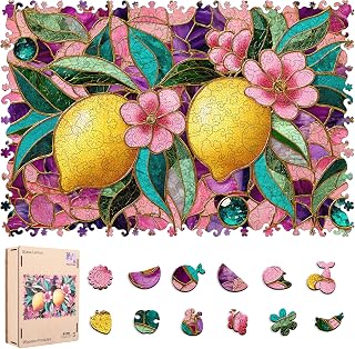 Mocfesk Wooden Puzzles for Adults, 200 Pieces Stained Glass Lemon Puzzles | Unique Shaped Flower Jigsaw Puzzles, Birthday Gifts Fun Family Game Puzzle Lovers & Home Decor 11.2 x 17.5 in