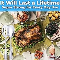 Vista 3 de Cuchara de servir resistente de 9 pulgadas de alta calidad. Cucharas elegantes de acero inoxidable para pasta y guarniciones. Cubertería para bufé