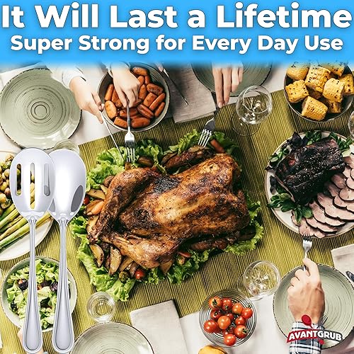 Miniatura 3 de Juego de 3 cucharas de servir súper elegantes y resistentes, cucharas de acero inoxidable para servir pasta y guarniciones. Los mejores cubiertos