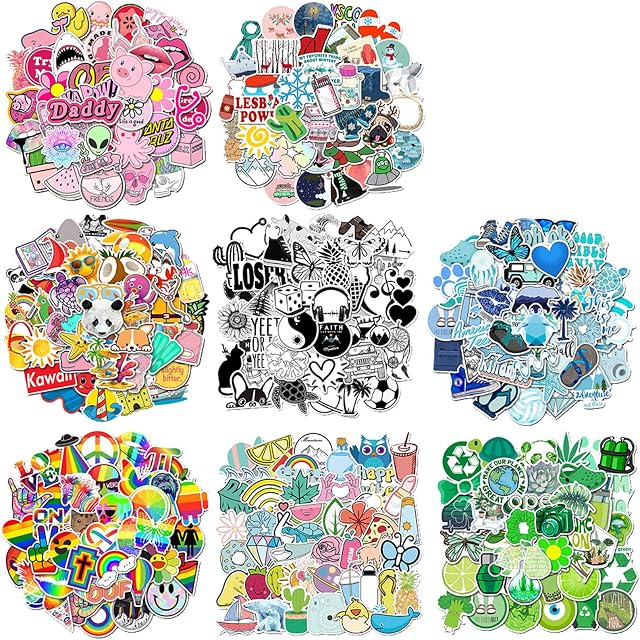 400 Pieces Cute Vsco Stickers 8 Sets Vinyl Aesthetic Waterproof Decals Trendy Waterproof Vsco Girls Stickers for Hydroflasks, Water Bottle, Laptop, Phone,Skateboard, Luggage,Guitar