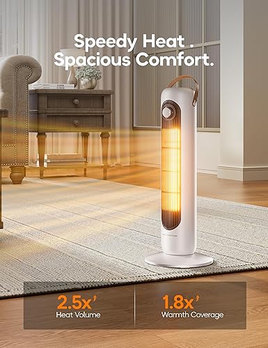 Miniatura 2 de Calentador eléctrico para uso en interiores, calentador portátil de 1500 W de 24 pulgadas con protección contra sobrecalentamiento y vuelco,