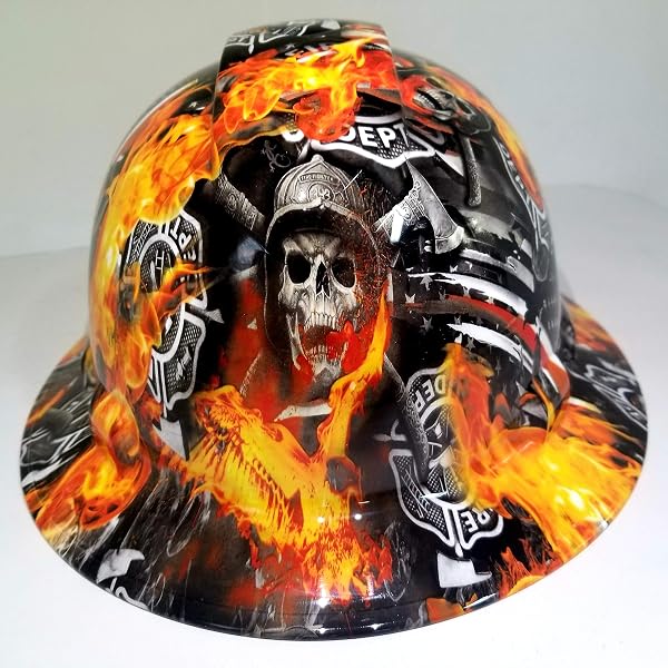 Wet Works Customized Pyramex Full Brim Hard Hat Fireman Thin RED LINE