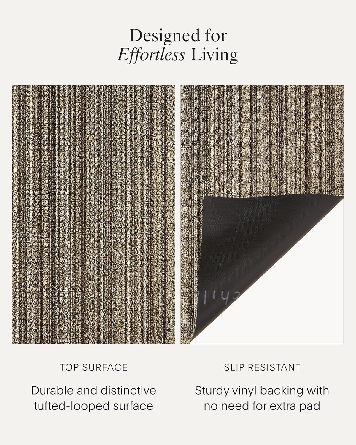 Chilewich Skinny Stripe Shag Mat - Premium Indoor/Outdoor Utility Rug for Entryway, Bathroom, Patio, Kitchen - Waterproof Backing - Mushroom - 2’ x 3’