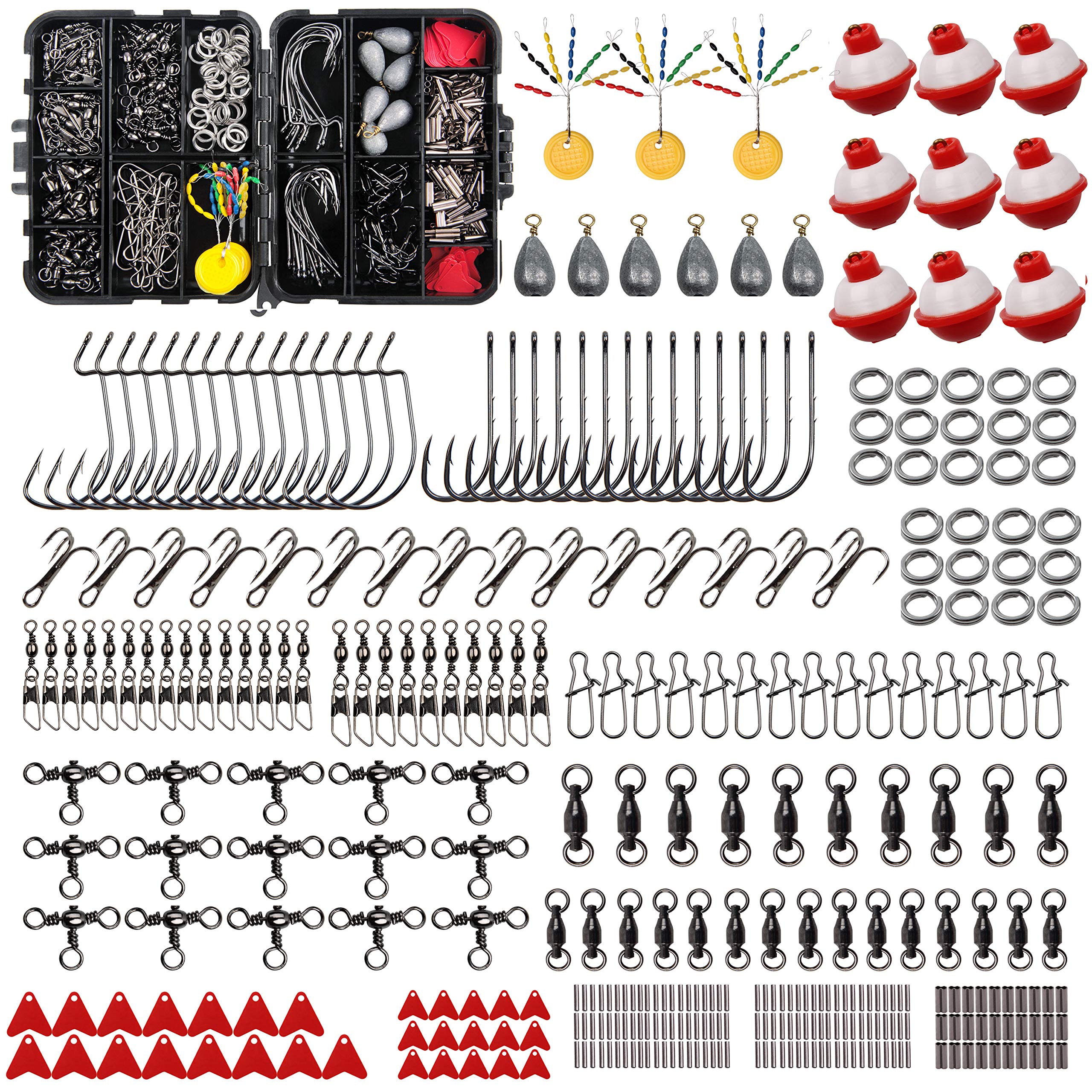 Fishing Accessories Tackle Kit Box-Sinker Weights, Crossline Barrel Swivel, Swivel Snap, Hooks, Sinker Slides, Fishing Bead with Tackle Box