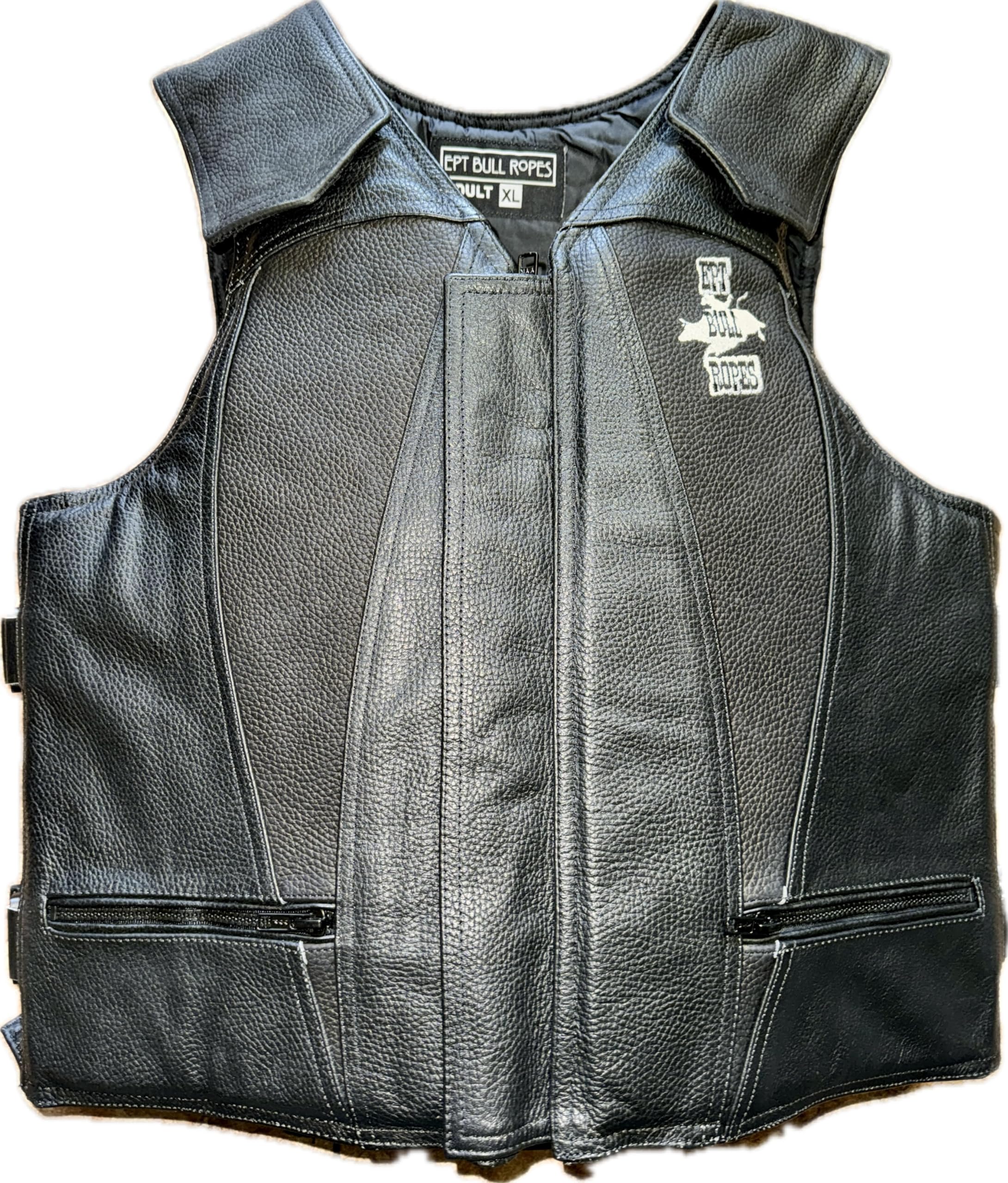 EPT Premium Leather Bull Riding Vest - Black Leather EPT Brand - Adult Sizes (Adult Large)