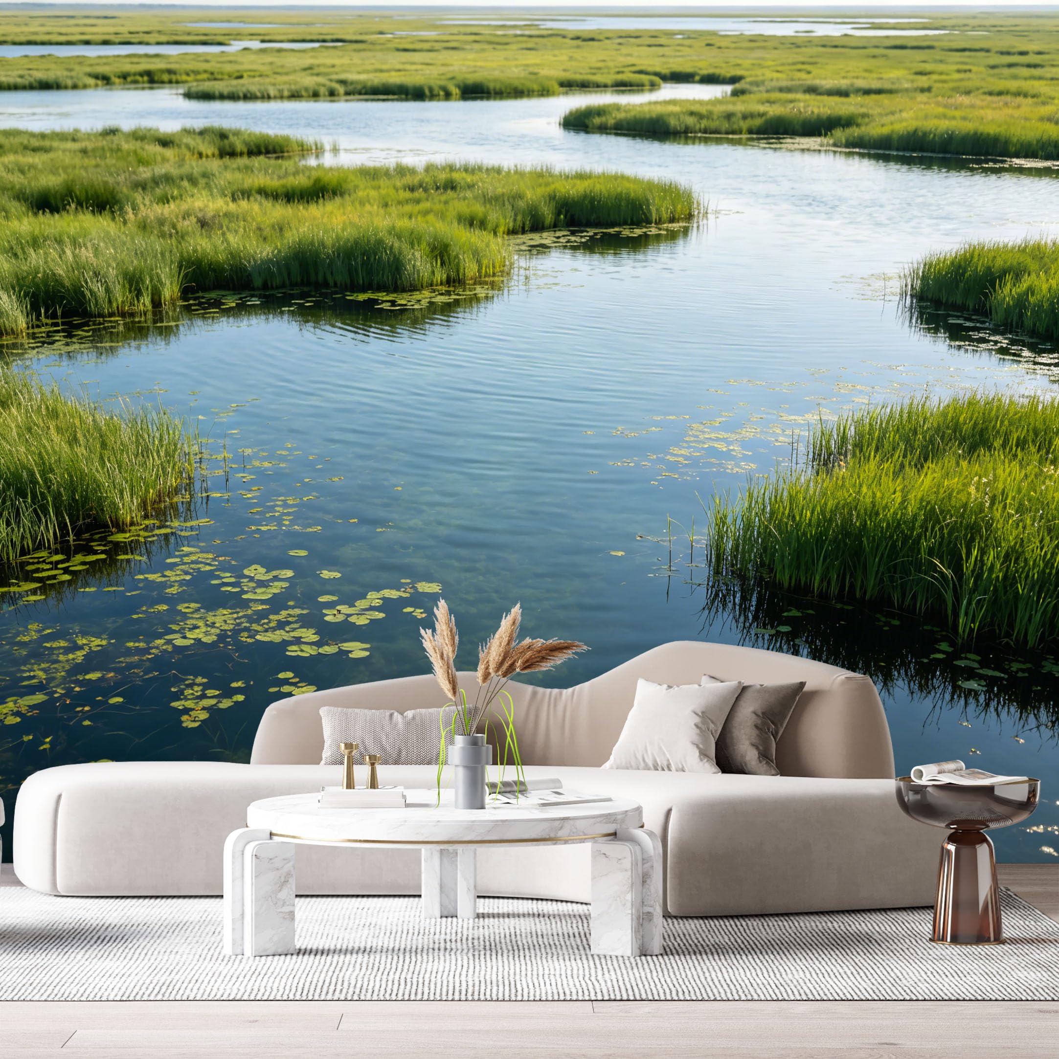 Custom Size Wall Murals River Wetland Landscape Water Reflection Lily Pads SelfAdhesive Wall Fabric Removable Large Wallpaper for Photo Living Room