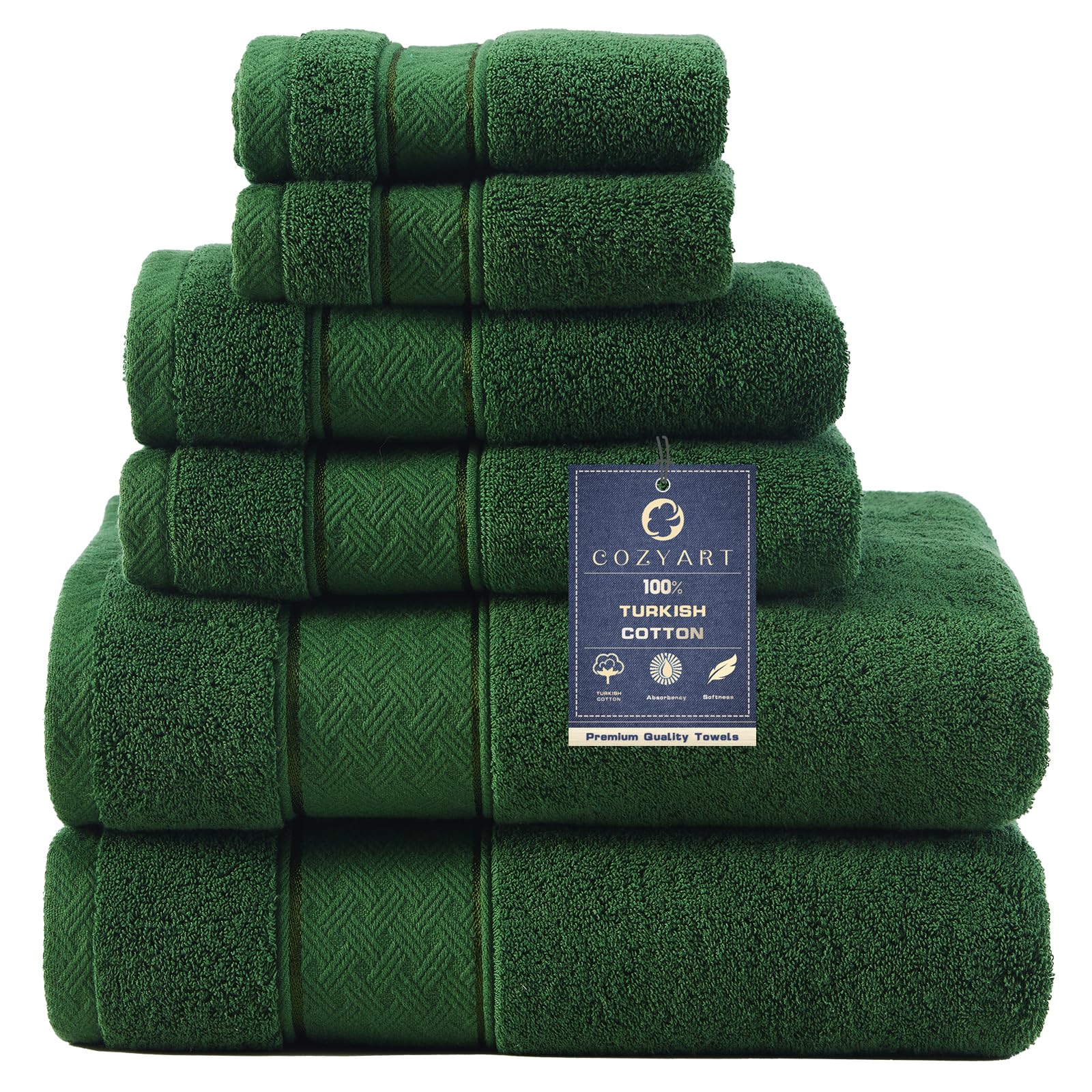 COZYART Formal Green Bath Towel Set 6 Piece