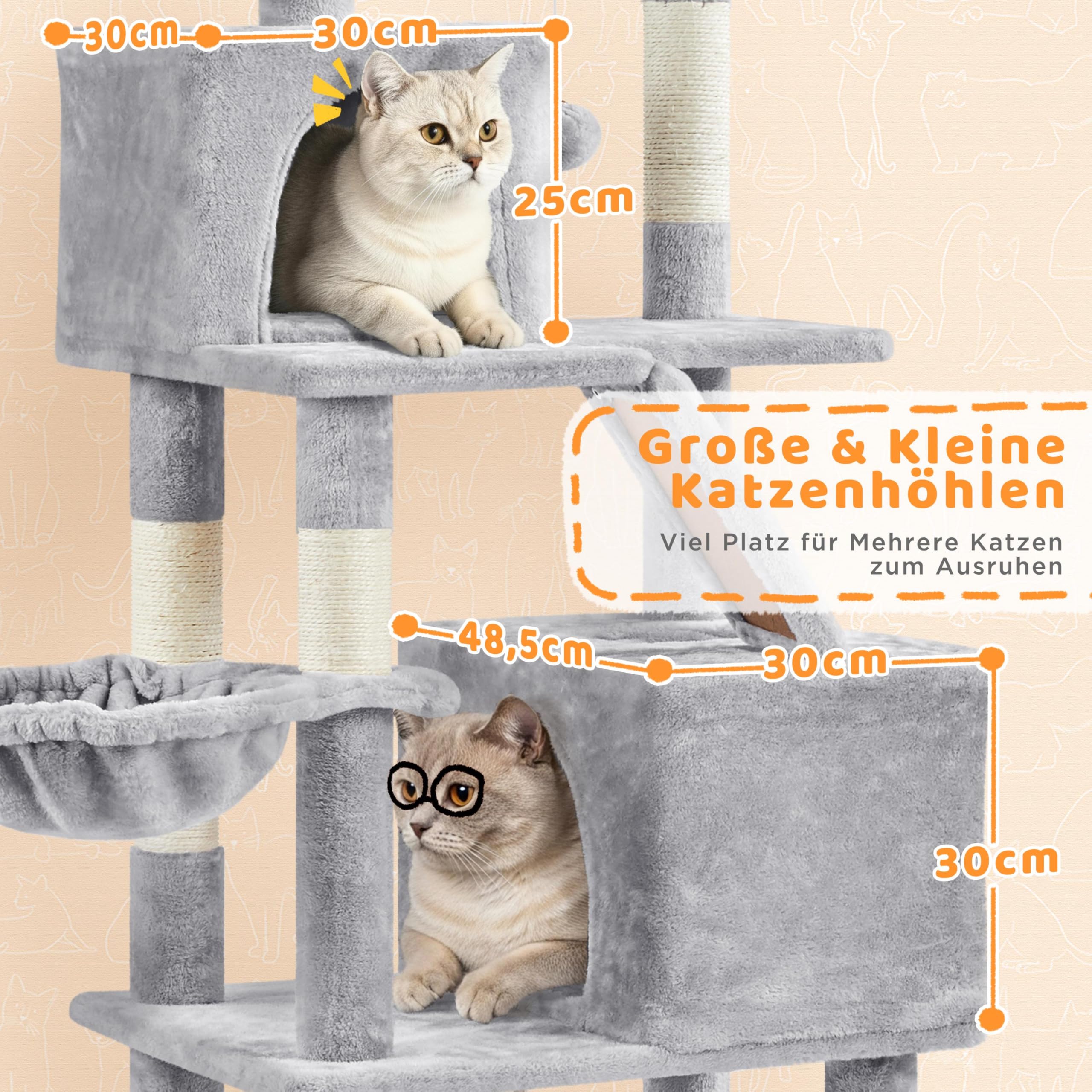 Yaheetech 209 cm Kratzbaum groß XXL Katzenbaum mit 8 Kratzsäulen hellgrau | FSC-zertifizierte Spanplatten | Mehrstöckig für Mehrkatzenhaushalte | mit Kippsicherung | mit Spielseil & 2 Kratzbrettern