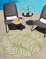 Vista 50 de Unique Loom - Tapete de la colección Outdoor Botanical, diseño de palmera (6.1 pies x 9 pies, rectangular, color azul/azul marino)