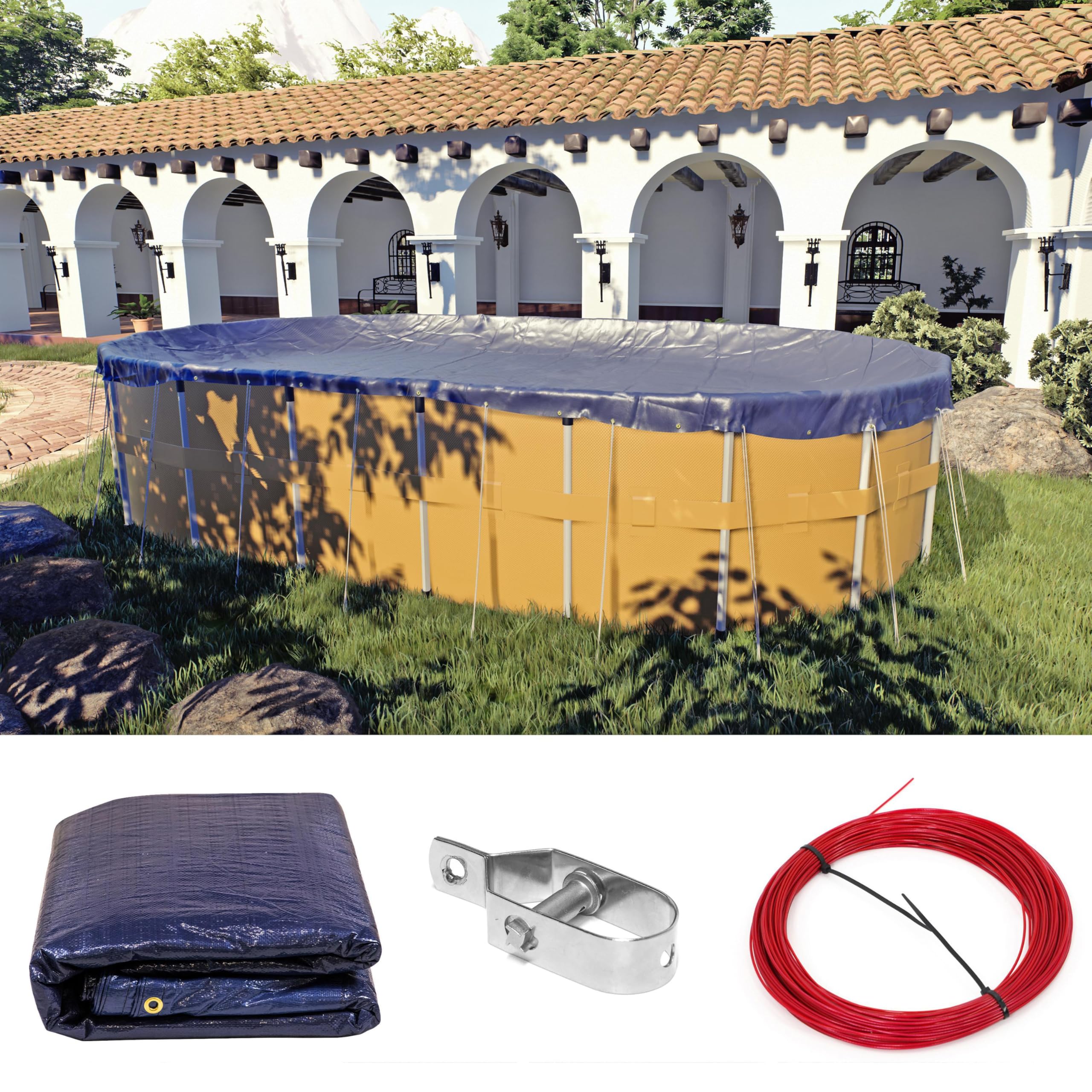 Royal Shade Custom Size 28' x 55' Oval Blue Winter Swimming Pool Cover Premium Tarp Safety Heavy Duty, Waterproof, UV Resistant (Cover Size:32' x 59' / 4 ft.Overlap) - (We Customize Size)