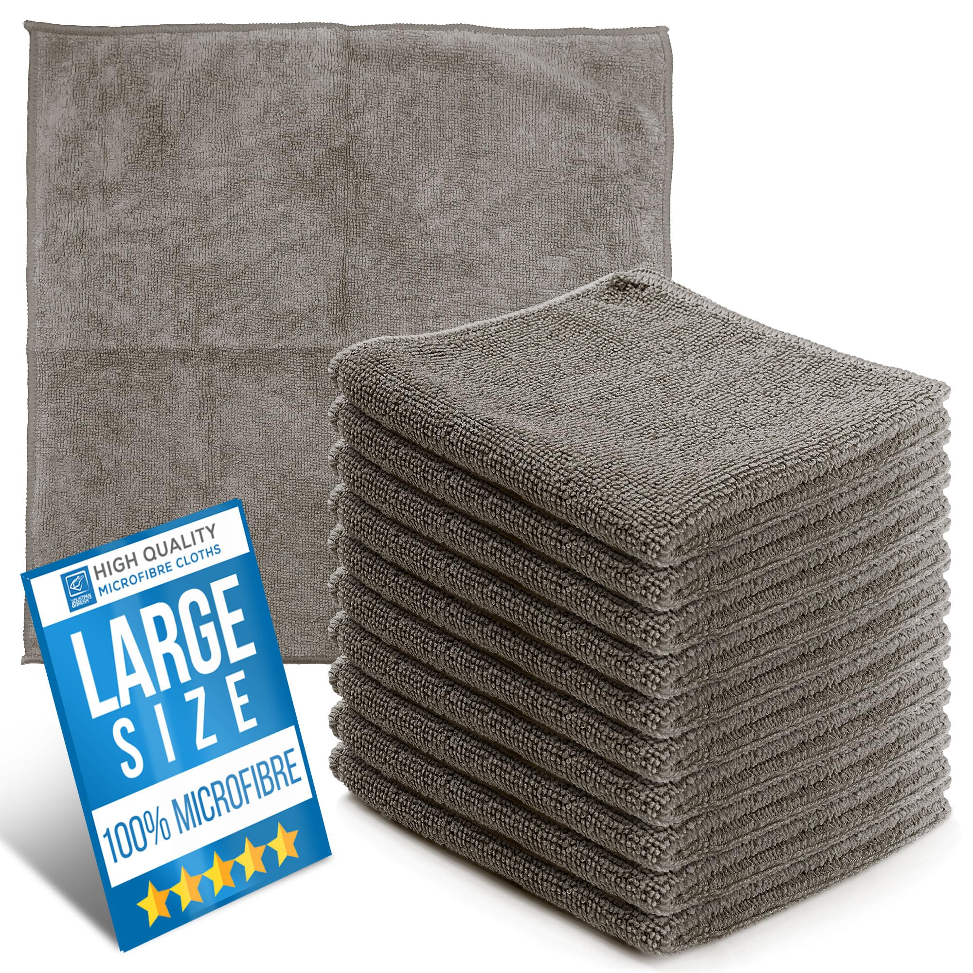 Microfiber Cleaning Cloth, Large Size 40x40cm, Super Absorbent Lint Free Microfibre Cloths Cleaning for Home, Kitchen, Surface, Mirrors, Bathrooms, Motorbike, Car (Grey, 10)