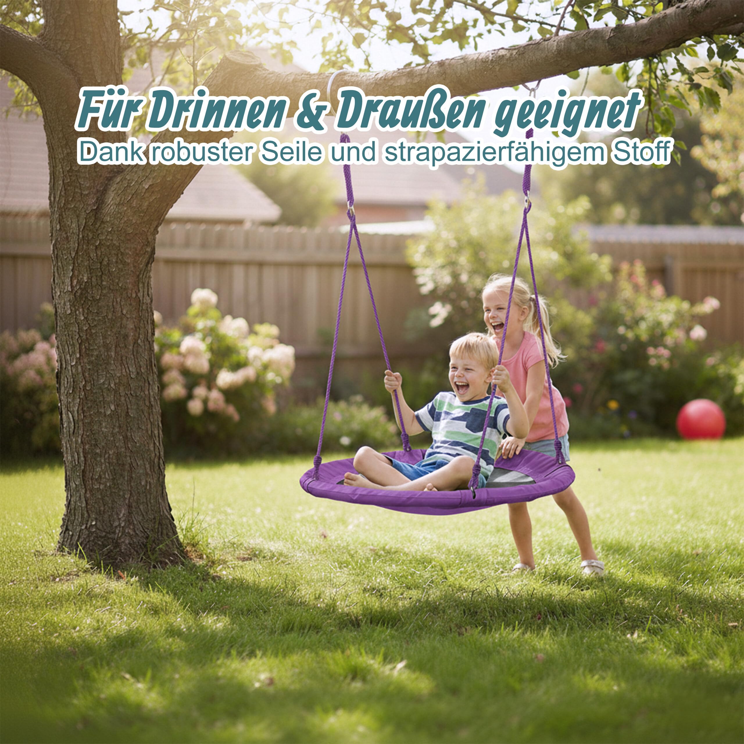 Relaxdays Unisex – Erwachsene, lila Nestschaukel, Outdoor Schaukel für Kinder & Erwachsene, Ø 110 cm, bis 100 kg, rund, Tellerschaukel, H x D: ca. 5 x 110 cm, Violett