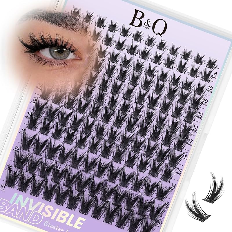 B&Qaugen B&Q Victory Cílios Postiços em Tufos com Faixa Invisível, 0,03 mm, 144 unidades, comprimentos mistos de 8 a 18 mm